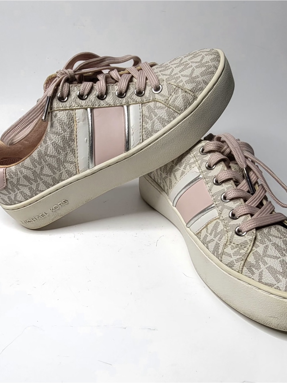 Michael Kors Beige and Pink Logo Platform Sneakers size 5.5
